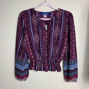 Francesca’s Blue Rain Floral Print Blouse Sz Small